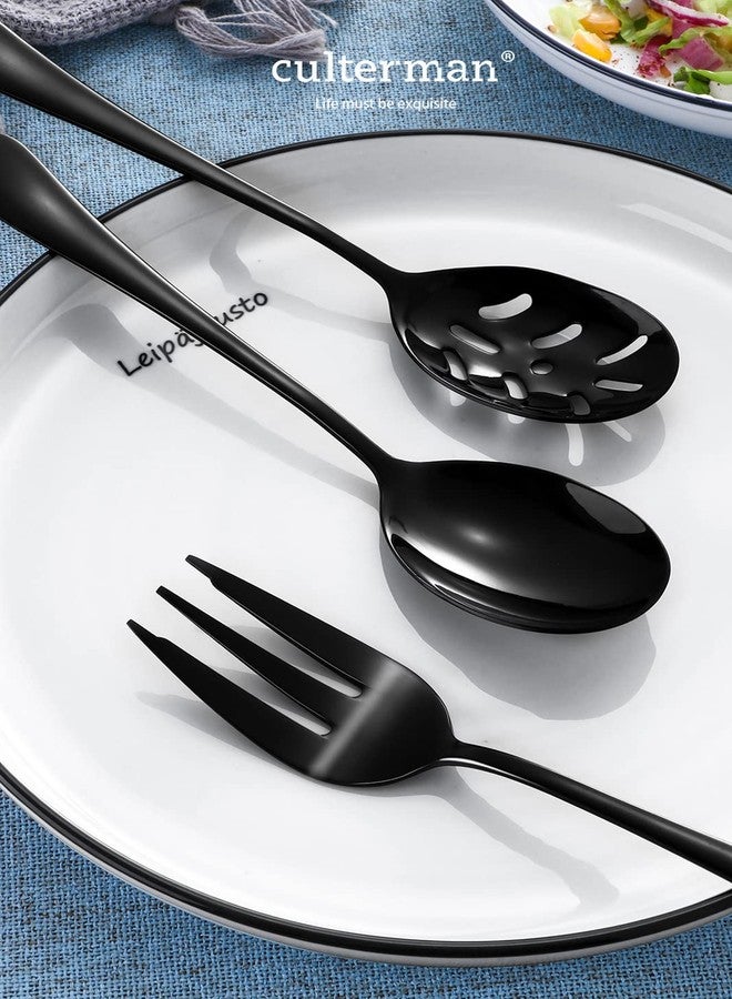 culterman Black Serving utensils set. Stainless Steel Hostess Flatware Sets 7-Piece Includes Silverware Large Salad Spoons,Forks,knifes.Dishwasher Safe. - Image 4
